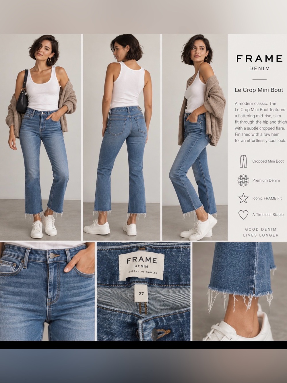 Frame Denim Blue Le Crop Mini Boot Jeans